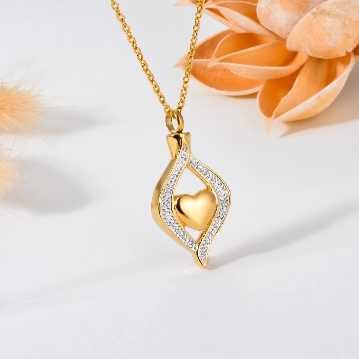 Crystal Teardrop Heart Cremation Urn Pendant Memorial Necklace for Women Stainless Steel Ashes Holder Keepsake Jewelry