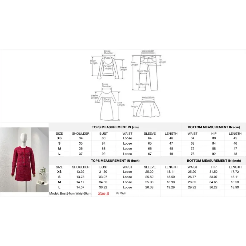 Women\'s Red Winter 2024 High Quality Knitting Elegant Vintage New Fashion Ladies Arrivals Cardigan and Skirt Set