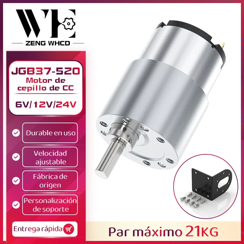 JGB37-520 Caja de cambios de alto par en miniatura 6V/12V/24V 7RPM ~ 960RPM Motor de cepillo CC de engranaje eléctrico Reversible de microvelocidad de alta potencia
