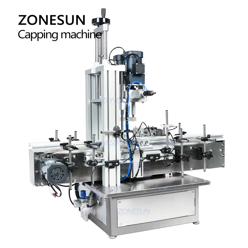 ZONESUN Desktop Automatic Sprayer Beverage Dropper Plastic Bottle Capping Machine Plastic Glass Bottles Cap Packaging ZS-XG1870