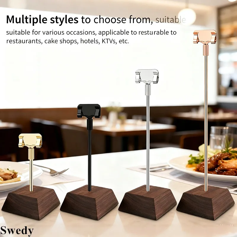 5 Pieces Walnut Wood Table Number Card Holder Metal Clip For Restaurants, Cafes, Bakeries Events Menu Signs Price Tags