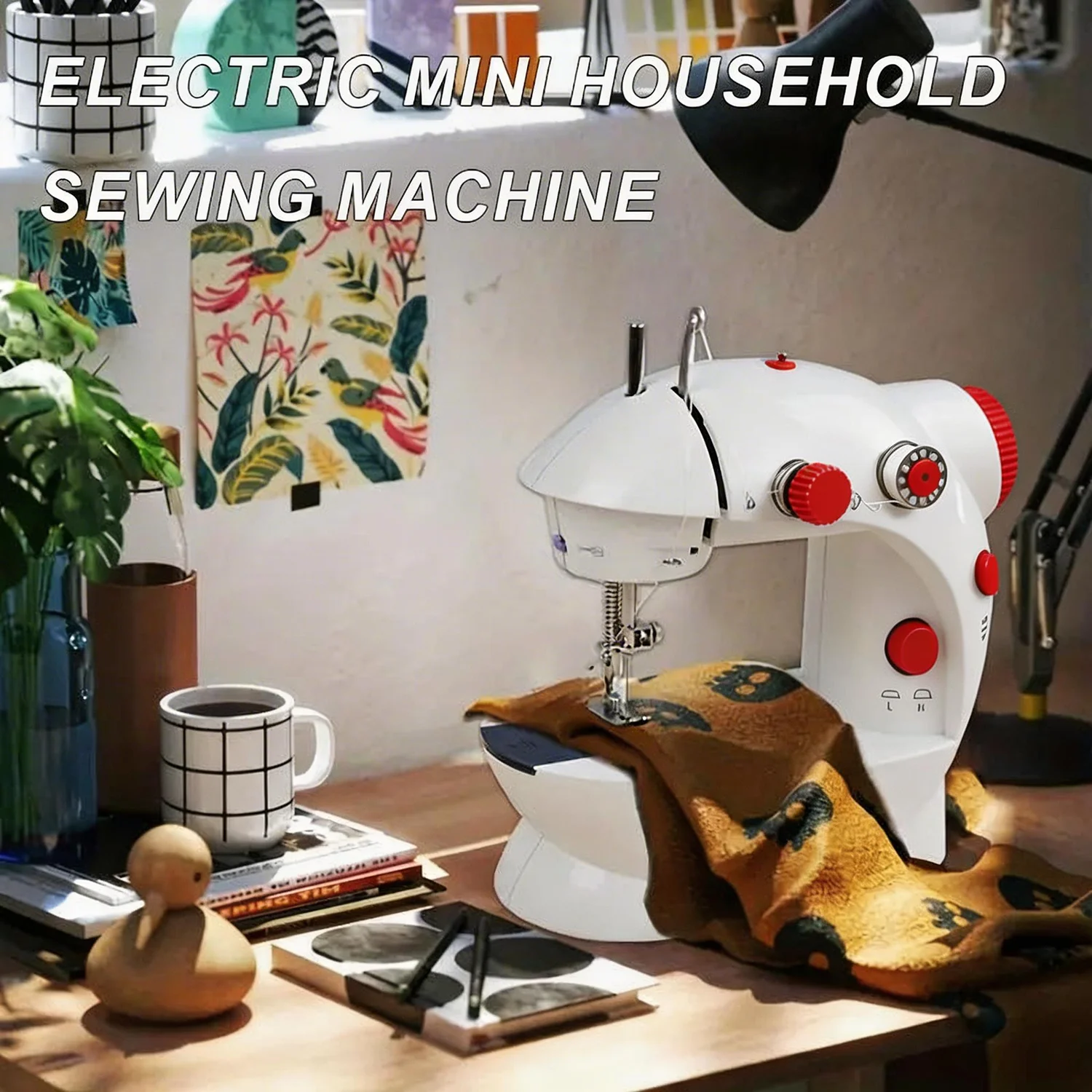 

Compact White Red Sewing Machine Dual Speed with Foot Pedal & Full Sewing Kit, Beginner Friendly for Light Fabric Mending