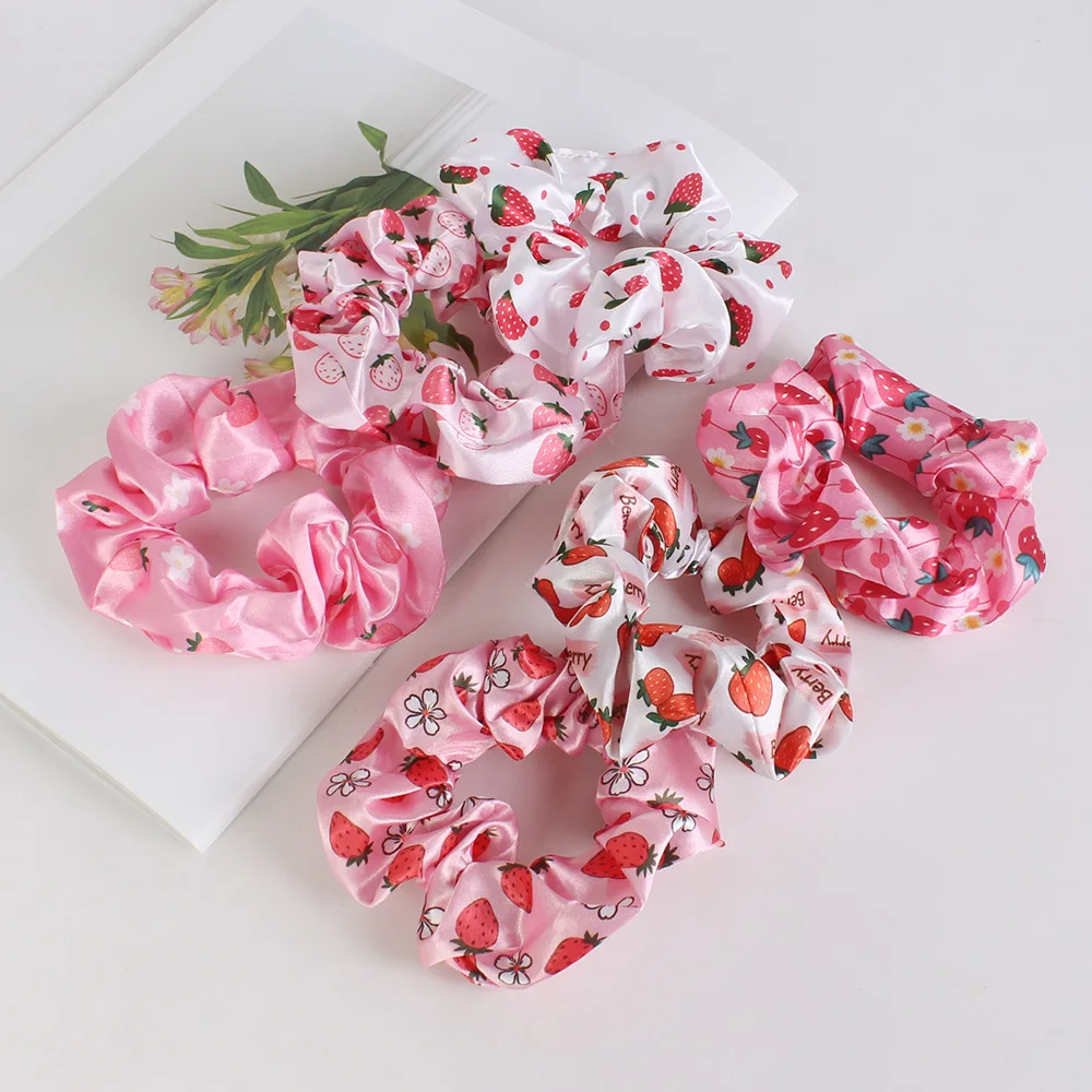 2026 Summer Trend Element Scrunchies Korean Cute Fruit Strawberry Avocado Watermelon Thin Hair Bands