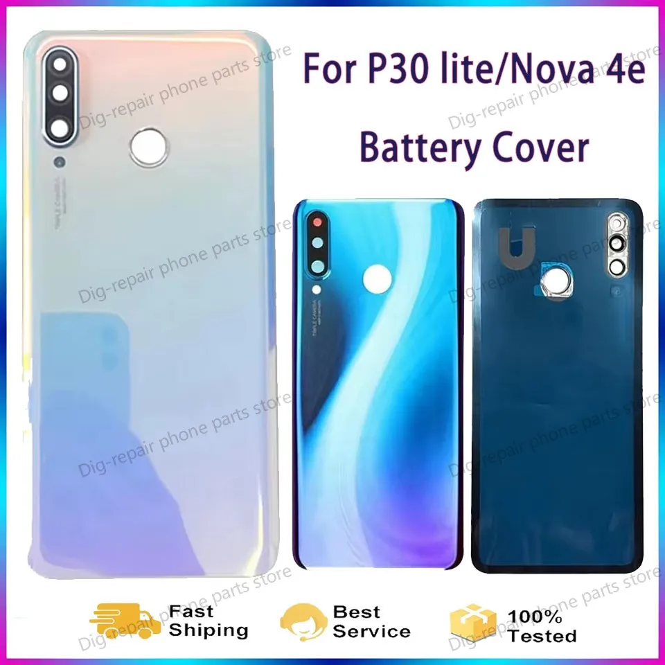 Nueva cubierta de batería para Huawei Nova 4E con lente de cámara de 6.15 pulgadas, cubierta trasera de batería para Huawei P30 lite, carcasa trasera de vidrio.