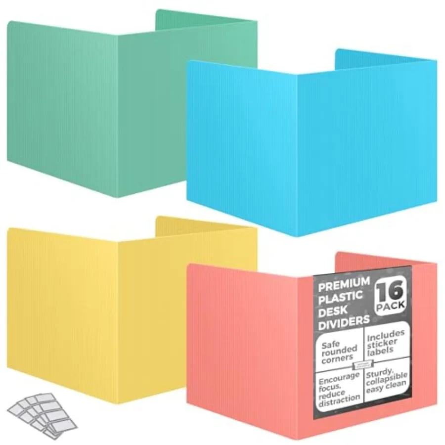 

16 Pack Desk Privacy Folders for Students Desk Divider - Designer Pastel Color Privacy Folders for Students - Easy to Clean Str
