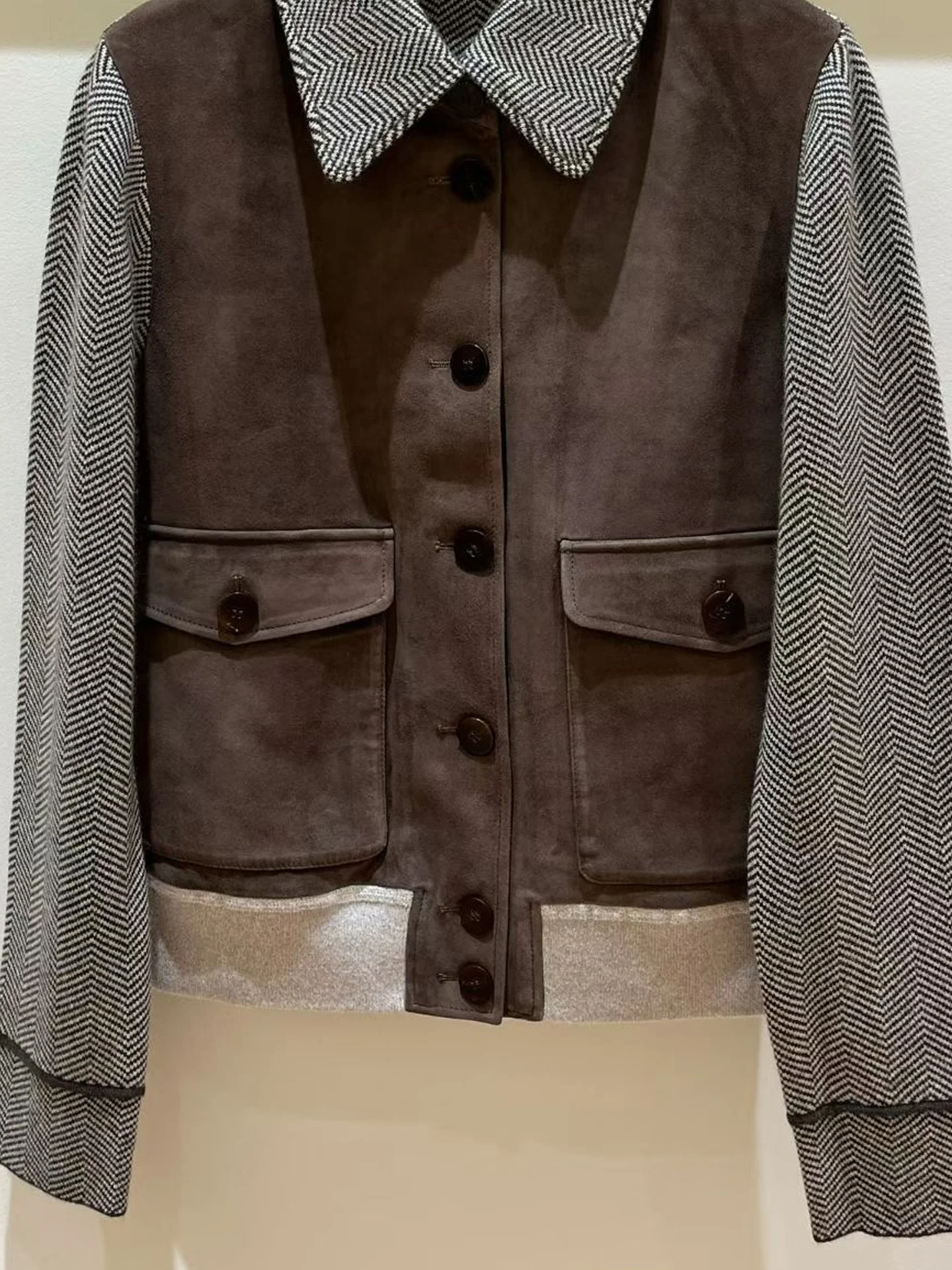 2026 Autumn/Winter New High-Quality Fashionable Casual Commuter Jacket, Women's Herringbone Fabric Patchwork