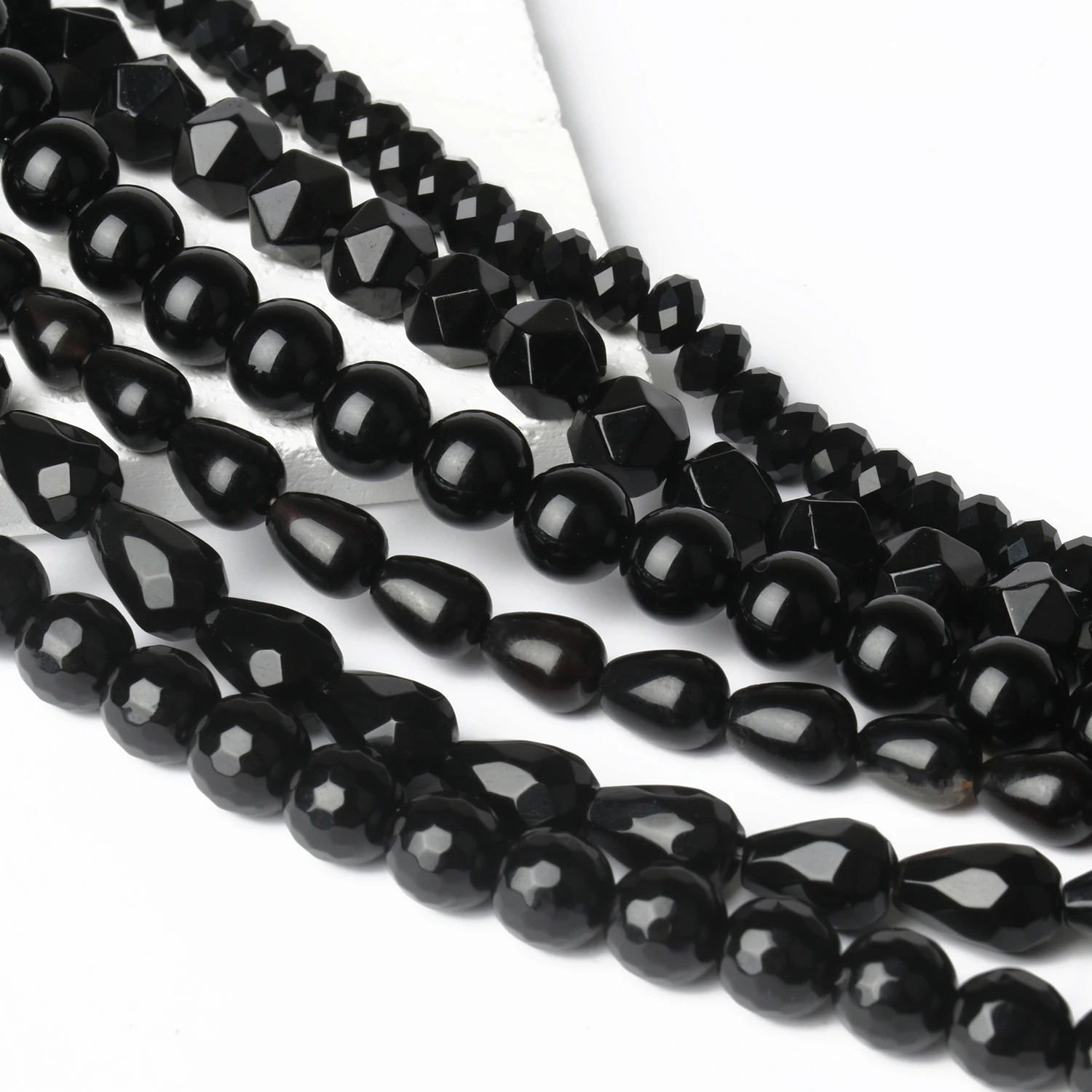 24 Types Black Agate Onyx Beads Natural Stone Cube Oval Round Water Drop Loose Beads For Jewelry Making DIY Bracelets Accessory