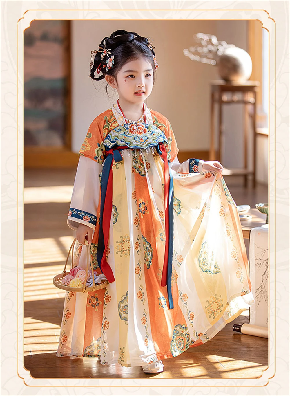 Spring Autumn Chinese Traditional Embroidery Dress Girl Hanfu Folk Tang Suit Fairy Performance Costume Children Vintage Clothing