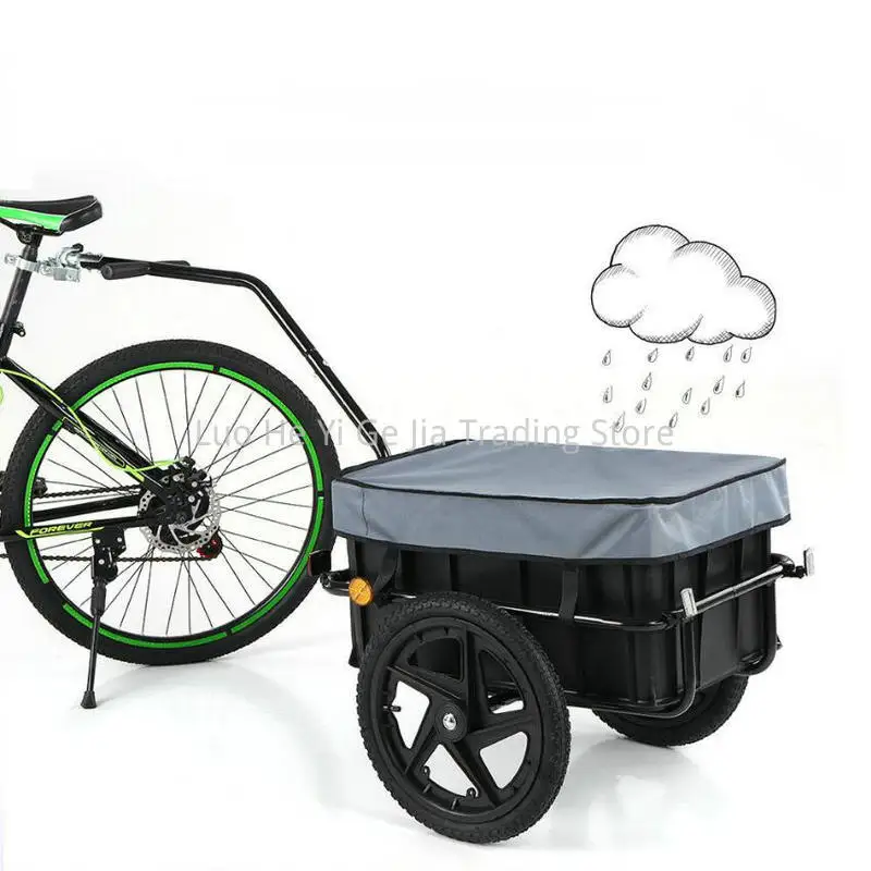 

16 Inch Big Wheel Cargo Bike Trailer With Rain Cover and Stand, Metal Frame Cargo Wagon Cart For Bike And Electric Bike