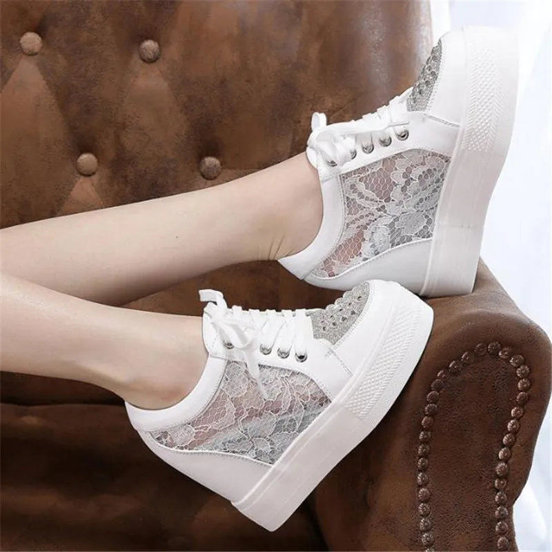 white platform shoes Hidden Heel Women Casual Platform diamon Shoes Woman Sneakers Shoes Women Height Increasing Wedges Shoes