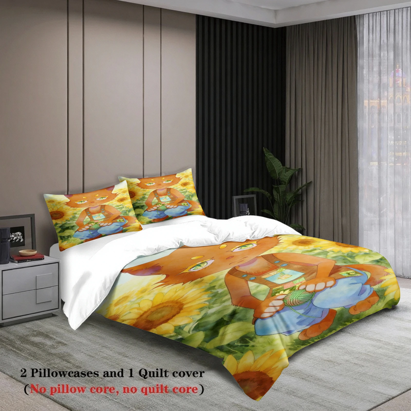 Yellow Bedding Set Softville Cozy Town Cute Fern the Quilt Fox With Duvet Cover & Pillowcase For Children's Bedroom Decor