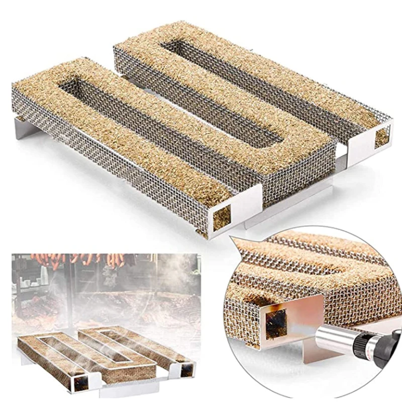 Cold Smoke Generator BBQ Accessories Steel Barbecue Grill Cooking Tool Smoker Salmon Bacon Fish Mini Apple Wood Chip Smoking Box