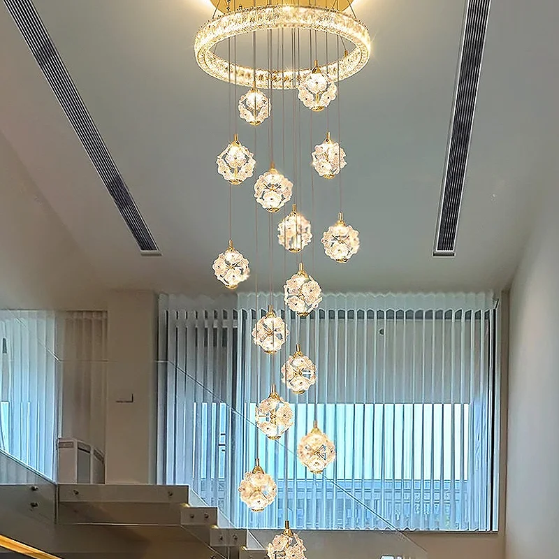 Modern crystal staircase pendant light LED pendant light indoor decoration lighting modern intelligent application lighting