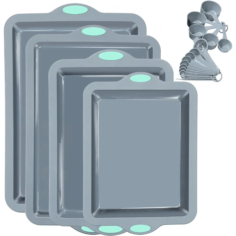 

4-Piece Silicone Baking Pans Set with Metal Frame, Nonstick Bakeware for Oven and Freezer, Light Grey