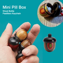 Mini Pill Box Case Solid Wood Bottle Holder Sandalwood Rescue Container Storage Box Pill Case Container Pastillero Keychain