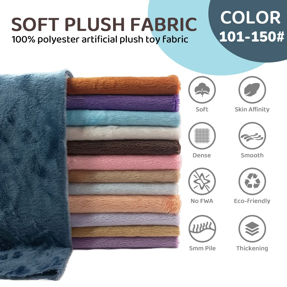 Tissu de couture en polyester Minky doux, 101-150 couleurs, longueur de pile 5mm, pour cheveux de poupée en coton, épaissi et à densité élevée, tissu à coudre simple face