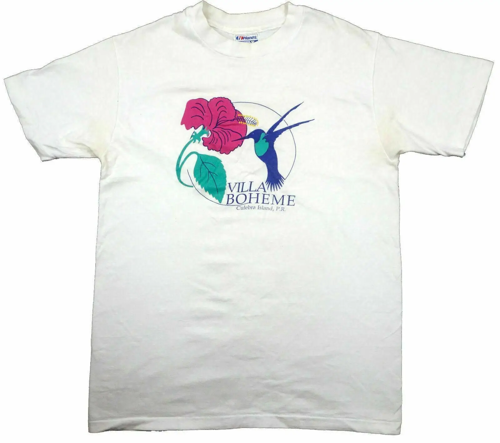 Villa Boheme Culebra Isla Vintage T Shirt Puerto Rico Hummingbird Flower Medium