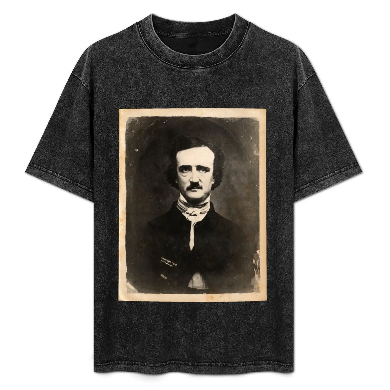 

Edgar Allan Poe Inspired Vintage Photograph Portrait Print T-Shirt blue archive Men's cotton t-shirt
