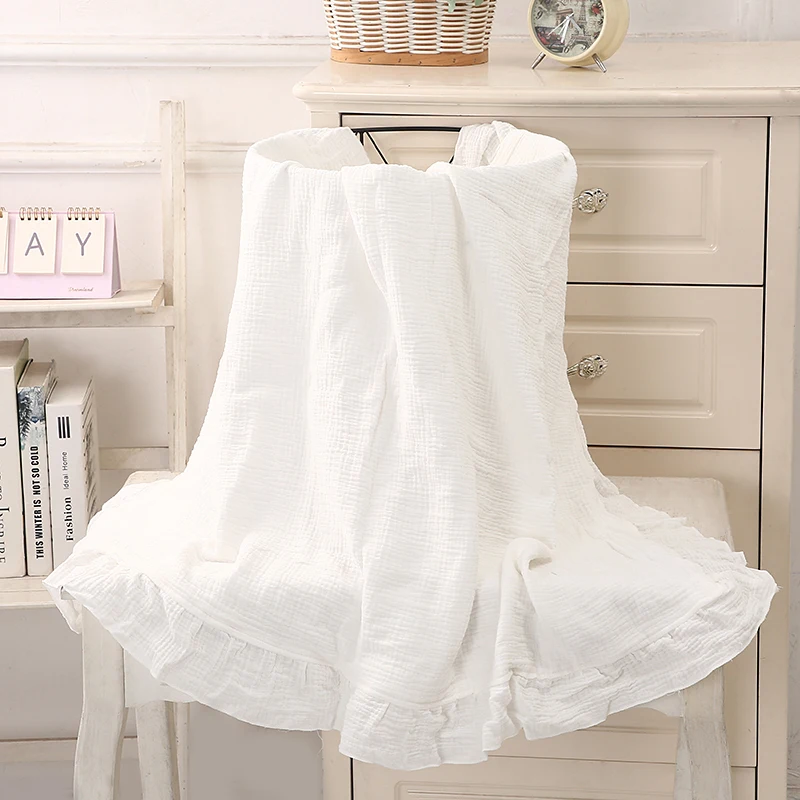 100% Organic Cotton Baby Wrap Gauze Ruffle Baby Blanket Newborn Security Muslin Swaddle Blanket