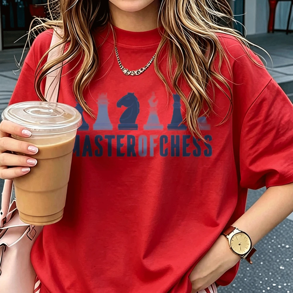 Master of Chess Chess Pieces Graphic T‑Shirt Women Cotton Short Sleeve O‑Neck Tees Chess Player Lover Novelty Casual Daily Tops