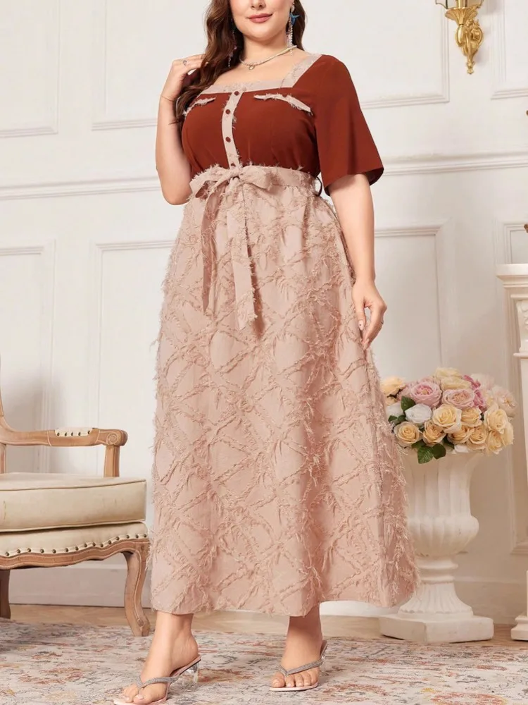 L-4XL 플러스 사이즈 의류 이브닝 드레스 여성 의류 로브 반팔 스트리트 스타일 캐주얼 빅 사이즈 오버사이즈 맥시 드레스