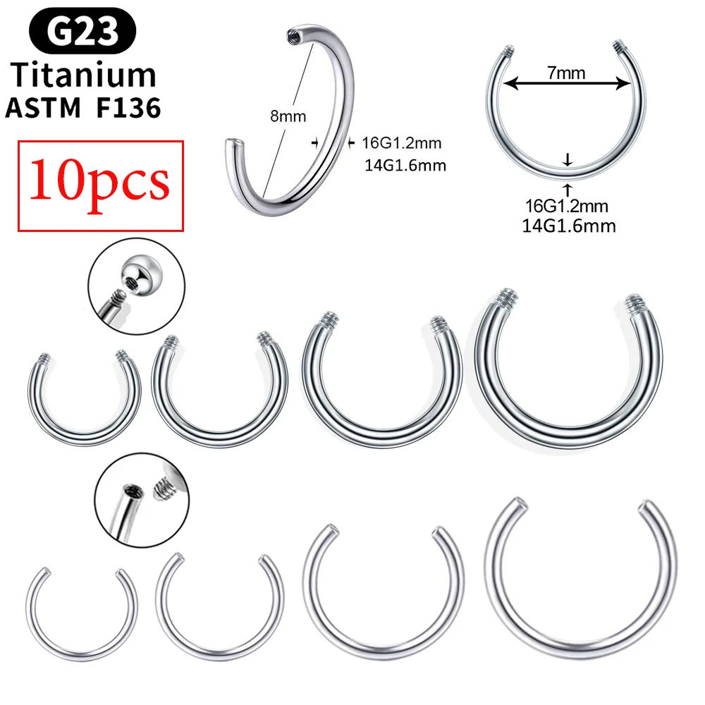 10Pc G23 Titanium Nose Piercing Internal Thread 14G 16G Horseshoe Bar Lip Ear Tragus Labret Replacement Body Jewelry Accessories