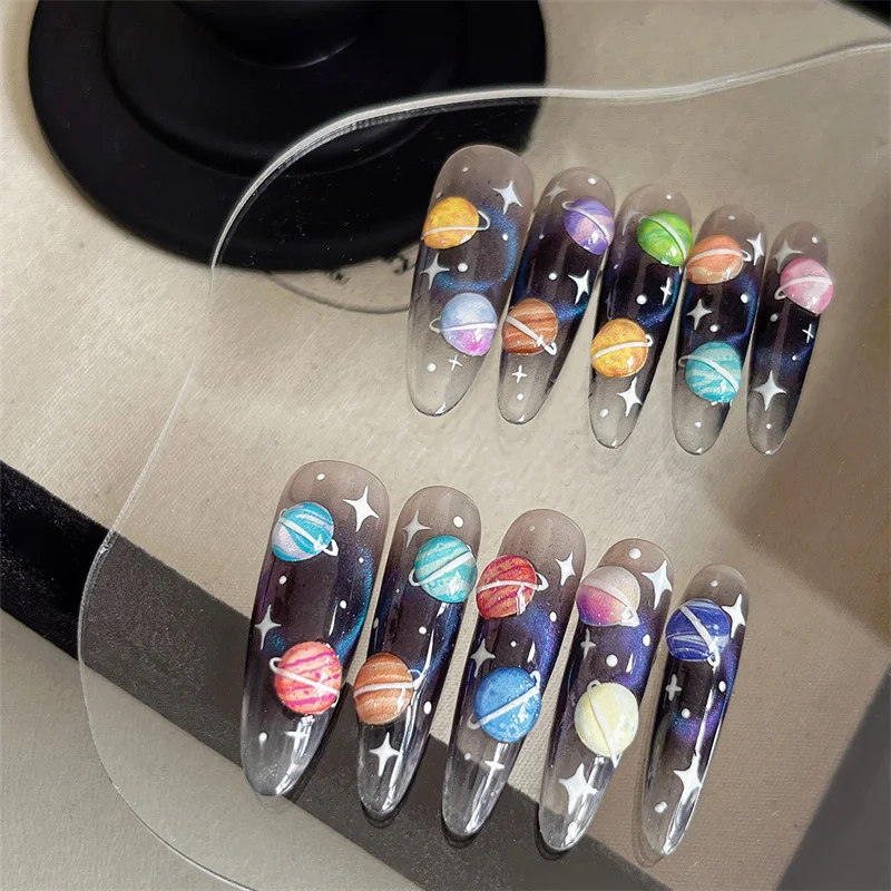 Cute Universe Planet Nail Stickers 3D Star Space Design Slider Press On Nail Decals Nail Art Decoration Manicure Salon DIY