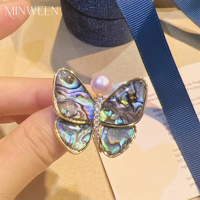 MINWEEN Luxury Natural Abalone Colored Shell Butterfly Brooch For Women With Party Pin Accessories Jewelry Gift