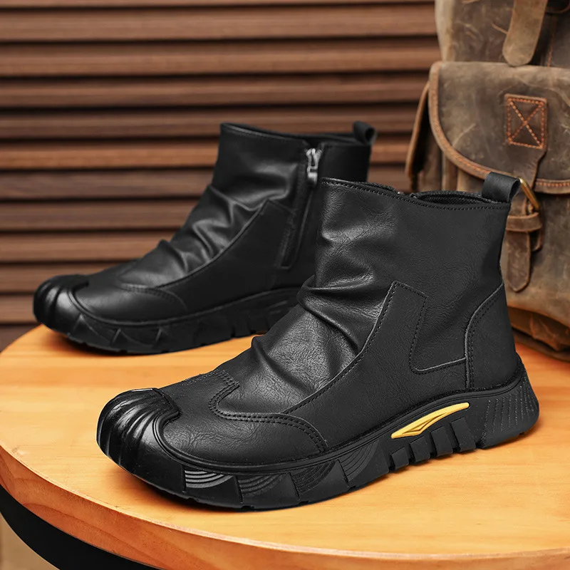 

Wear resistant boots for autumn and winter, anti slip black suede boots, new men's shoes, comfortable mid top leather boots