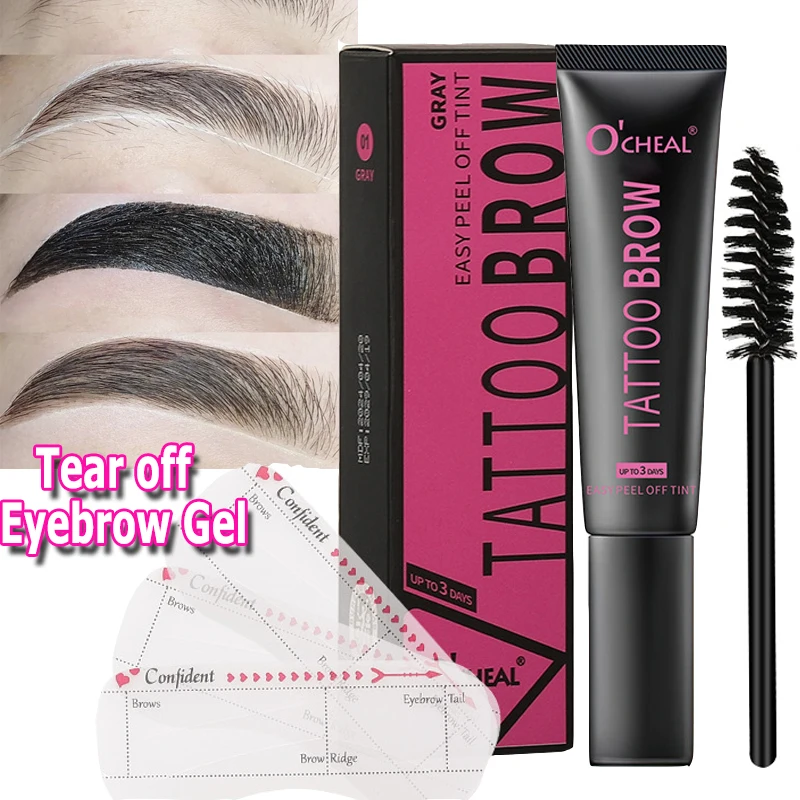 Waterproof Peel-off Eyebrow Gel Set with Brow Card Brushes Makeup Lasting Brow Tattoo Tint Semi-Permanent Tearing Eyebrow Cream