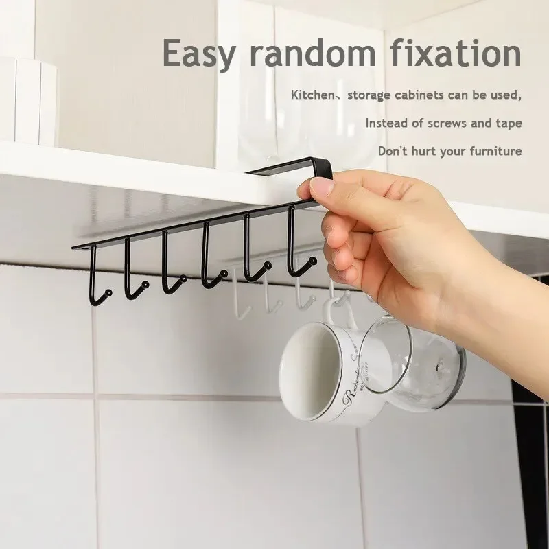 1pcs Kitchen non-trace non-punching hook a row of cabinet door hanger hanger hanger hanging cabinet wall rack storage rack