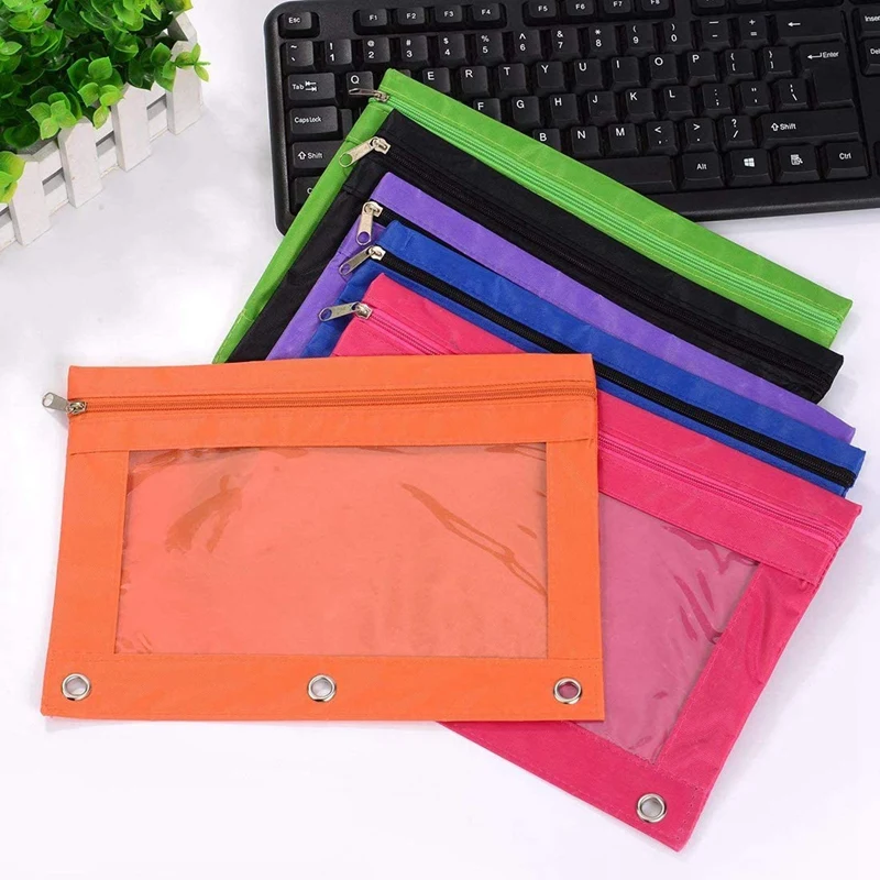 

8 Pack 3 Ring Zipper Pencil Pouch Colorful Fabric Pencil Case Sturdy And Durable Binder Pouch With Clear Window