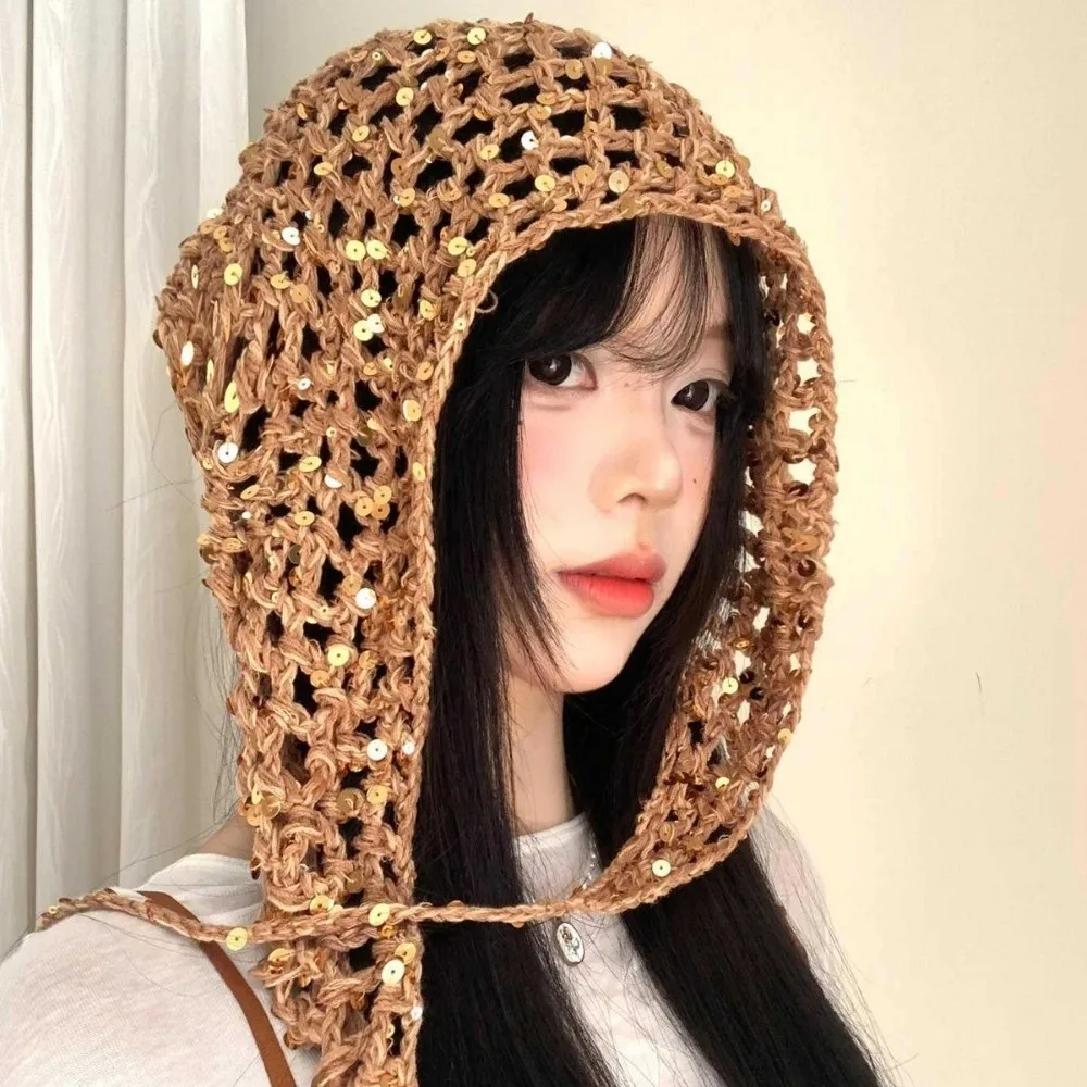 

Elegant Sequined Triangular Scarf Multi-functional Bohemian Hollow Shawl Countryside Style Wraps Fart Curtain Women