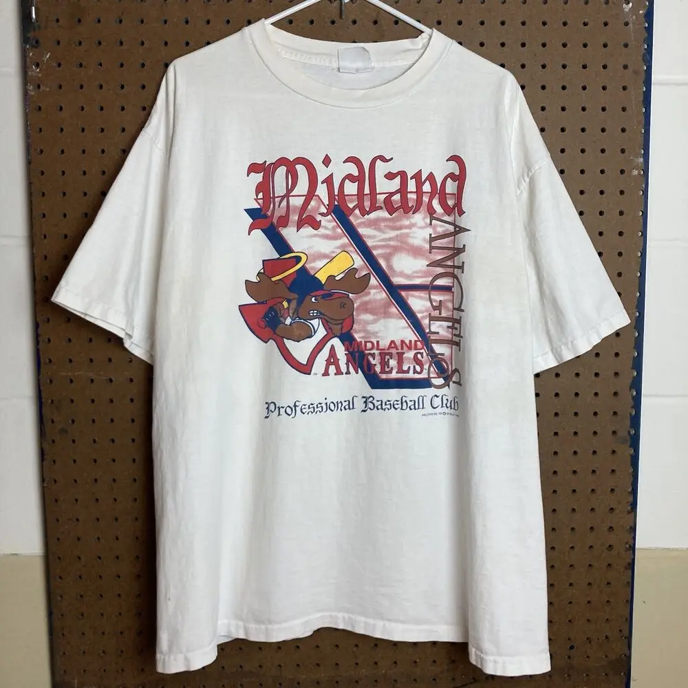 Vintage Midland Angels Baseball T-shirt Size XL Minor League 90s 1996 Moose image 2