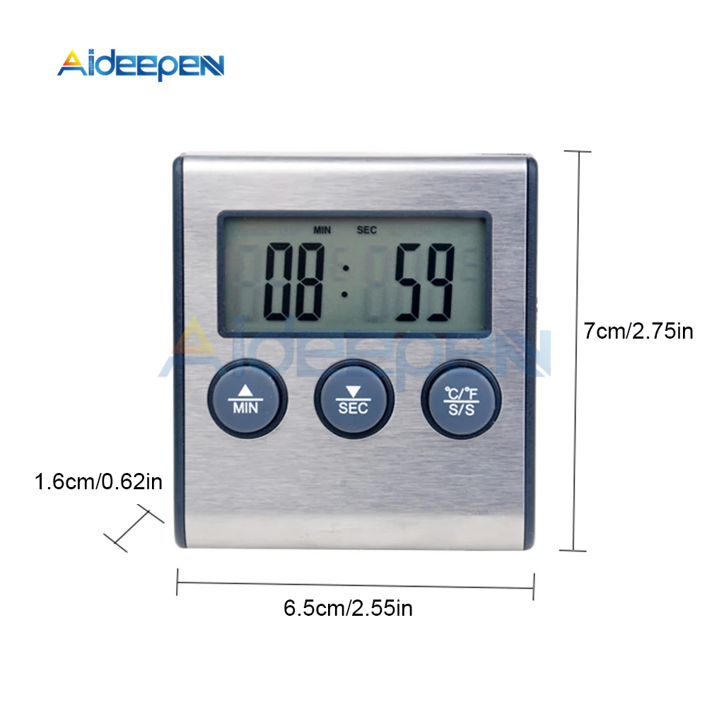 TP700 Mini-Küchenthermometer, digitales Kochthermometer für Fleisch, Lebensmittel, Ofen, Grill, mit Timer-Funktion und Edelstahlsonde – Detail 3