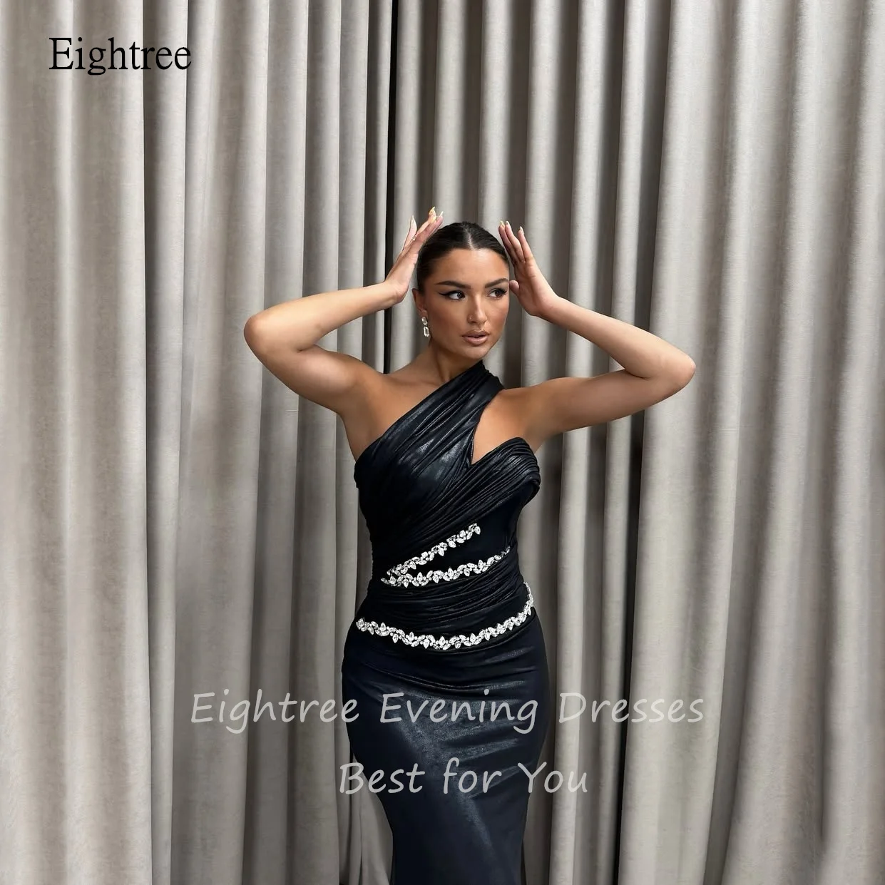 Eightree Sexy Schwarz Meerjungfrau Prom Kleider Perlen Halter Party Kleid Bodenlangen Abendkleid vestidos de verano Angepasst