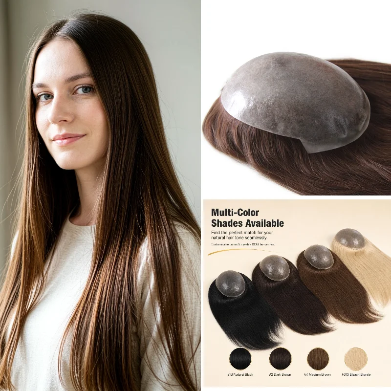 Women Hair Replacement Topper Human Hair PU Base 7x9 16inch Hand-Tied Ready Stock 72H Delivery Wholesale Color 1B #4 #613