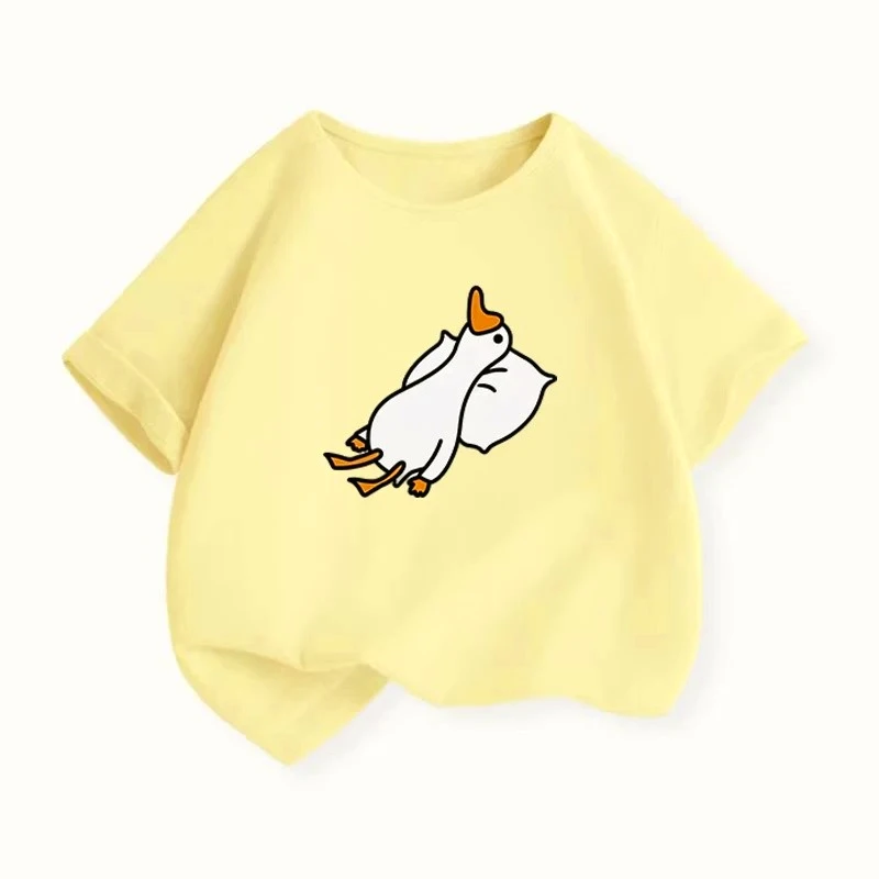New Y2K Tops Lazy Duck Graphic Print Baby Boys T-shirt Black Kids Tops Tee Summer New Y2k Casual Cartoon T Shirt 6 8 10 12 Years