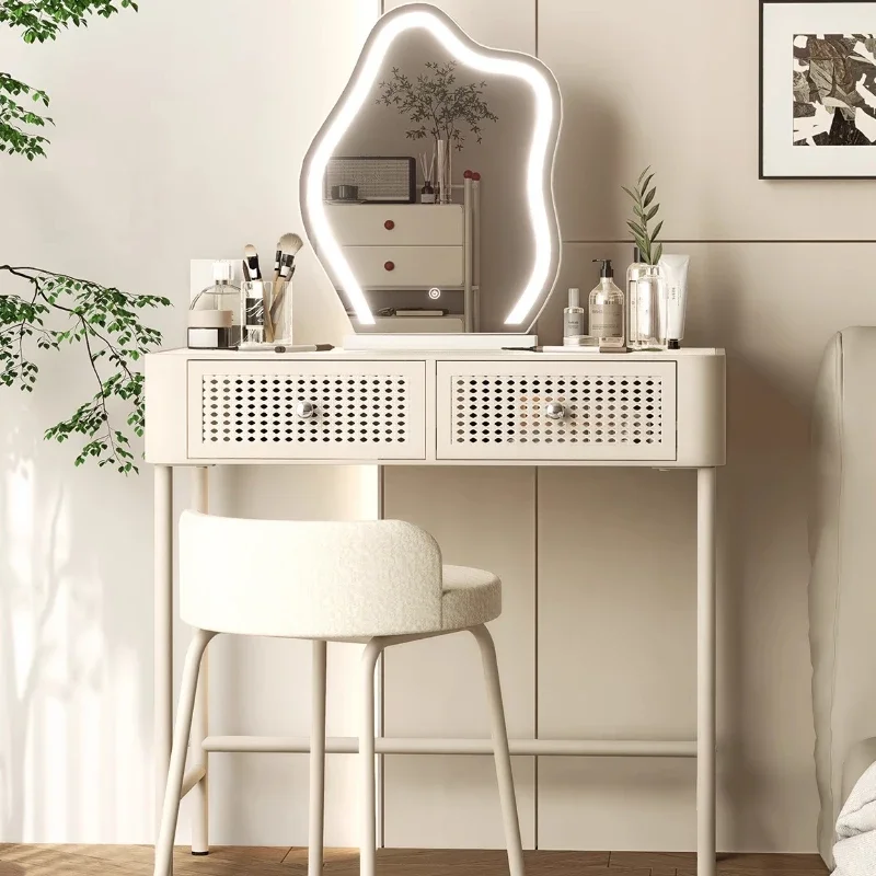 

White Nordic Organizer Vanity Table Mirror Drawers Makeup Girls Small Dressers Space Saving Pentiadeira Feminina Room Furniture