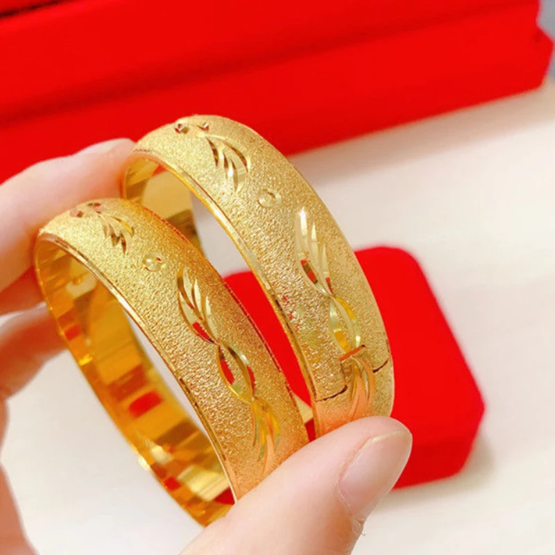 

Never Fade Imitation 100% True Gold 24k Pure Bracelet Authentic Thickened Bangle 99 Women's Classic Engagement Wedding Jewelry