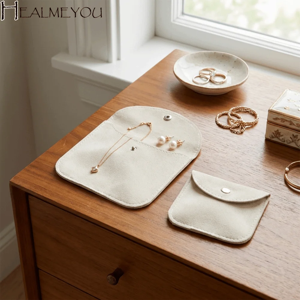 

Мягкий бархатный мешочек для украшений с кнопкой-застежкой, портативный подарочный пакет, защитный конверт для хранения, органайзер для ювелирных изделий