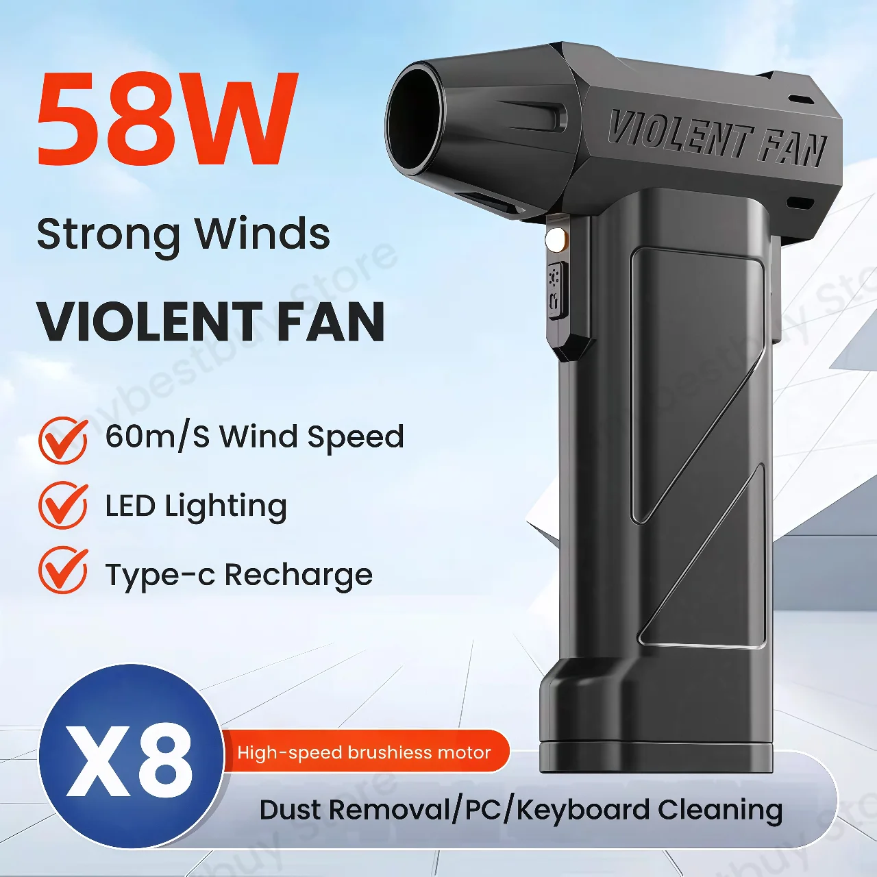X8 منفاخ نفاث 580000 دورة في الدقيقة منفاخ هواء قوي 60 متر/الثانية سرعة الرياح فرش منفاخ هواء منفاخ هواء مضغوط كهربائي