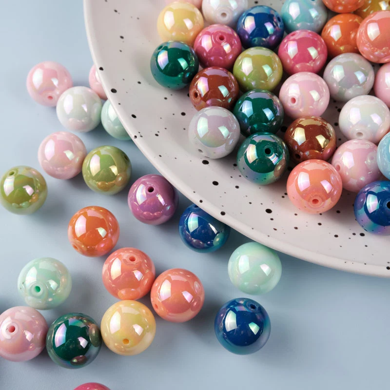 CH94 10pcs Colorful Straight Hole Round Bead 16mm Seven Color Plated with AB Loose Bead Acrylic DIY Jewelry Handmade Accessories