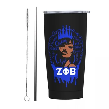 Zeta Phi 베타 ZPB Sororority 절연 텀블러, 뚜껑과 빨대가 있는 20oz 텀블러, 스테인리스 스틸 진공 여행 머그잔 커피 컵 