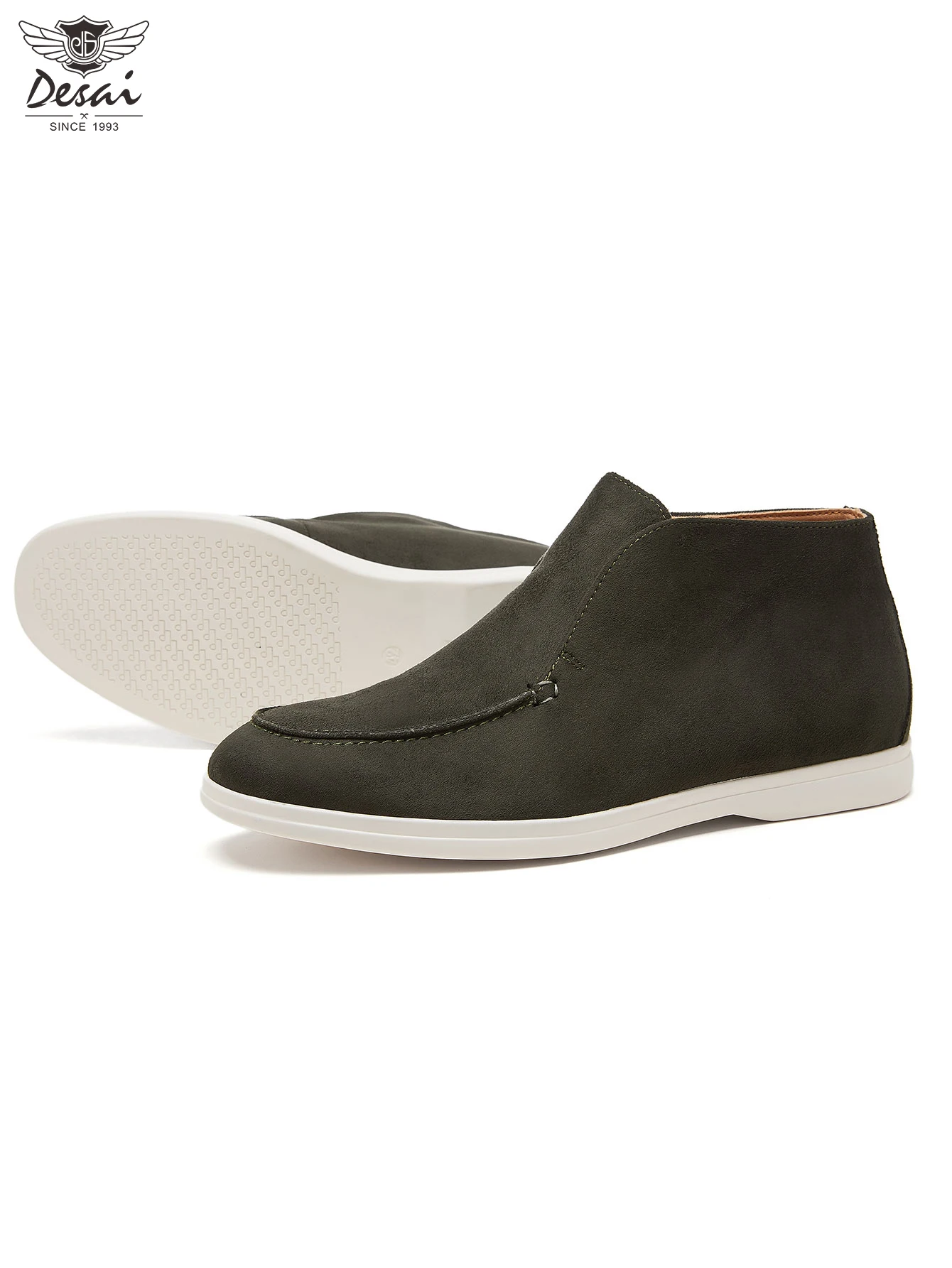 Desai Herren Neue Einfarbige Matte Slip-On Stiefeletten, Klassische Loafer-Stil Lässige Hohe Stiefel, Flache Sohle Vielseitig Vintage – Detail 4