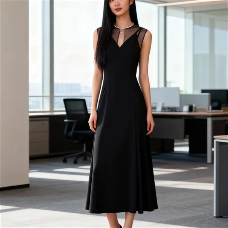 Elegante tubino nero trasparente per donna High-Street Chic Autunno/Inverno 2025 Nuova collezione Alla moda ed elegante