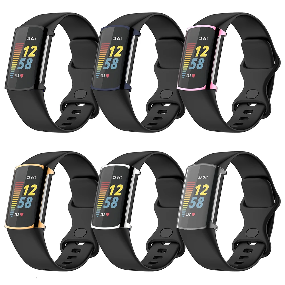 Protetor de Tela Cheia para Fitbit Charge 5 e 6, Estojo Protetor TPU Galvanizado, Capa Shell
