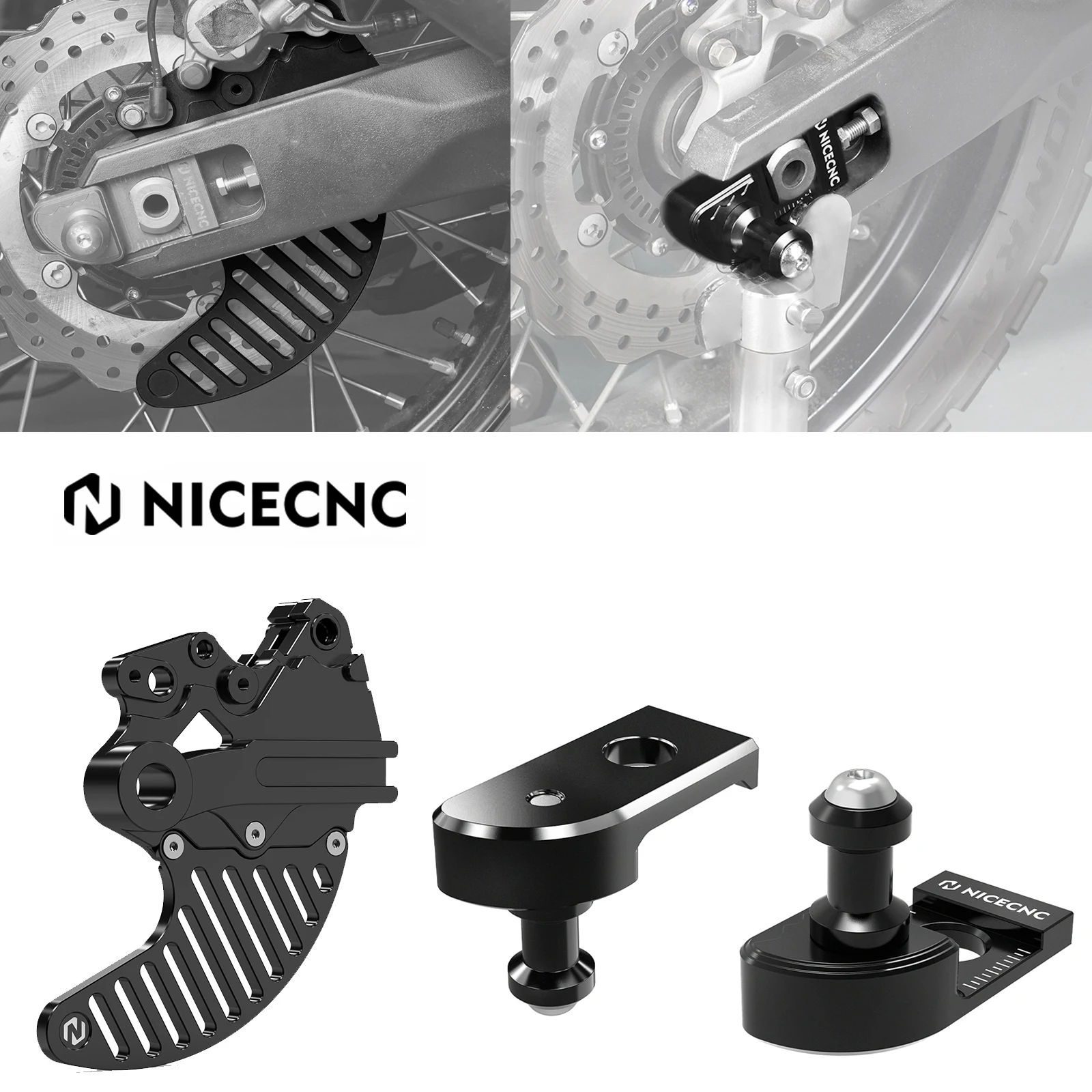 

NICECNC Rear Brake Disc Guard Chain Adjuster Blocks Swingarm Spools Slider For Yamaha Tenere 700 T700 XTZ700 2019-2024 2023 2022