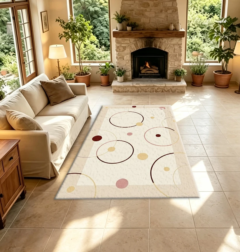 Beige Boho Circle Dot Geometric Carpet Flooring Soft Neutral Tone Minimalist Home Decoration Carpet For Household