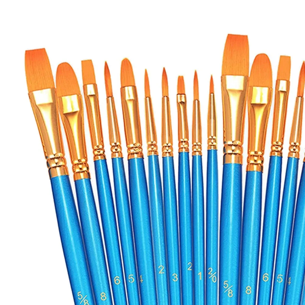 20PCS Pearl blue pole Pearl Blue Paint Brushes Wood handle Premium nylon filaments Nylon Filament Brushes Multi tip sizes